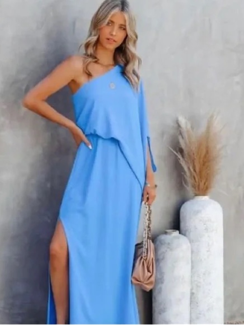 Vici One-Shoulder Blue Maxi Dress